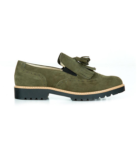 Дамски кожени обувки в цвят маслина Faela снимка