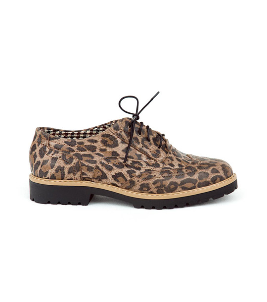 Кафяви дамски кожени обувки с леопардов принт Irosa снимка