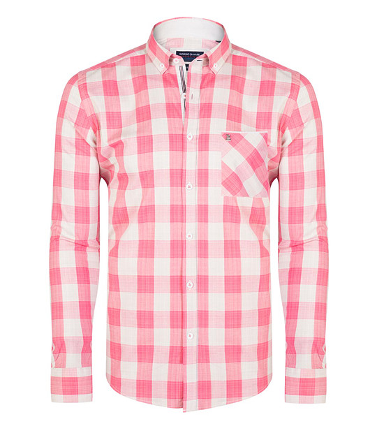 Карирана памучна мъжка риза в розово и екрю Brant снимка