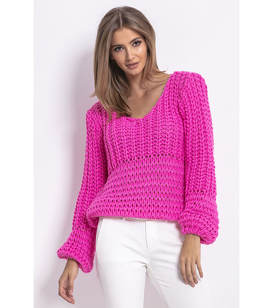 Дамски пуловер Klara в цвят циклама снимка