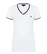 Бяла памучна дамска тениска с тъмносини кантове Melinda-0 снимка