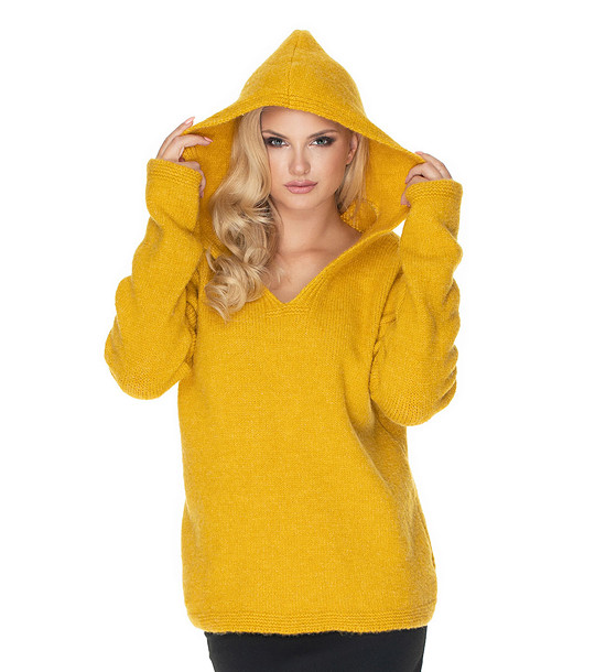 Ефектен дамски пуловер цвят горчица Elanda снимка