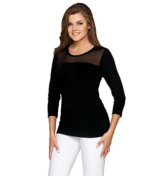 Черна дамска блуза с прозрачен панел Reyna снимка