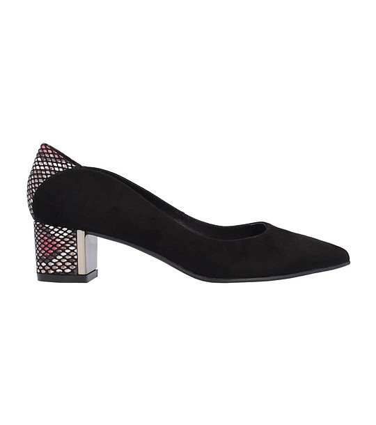 Велурени дамски обувки в черно с контрастни елементи Rubina снимка