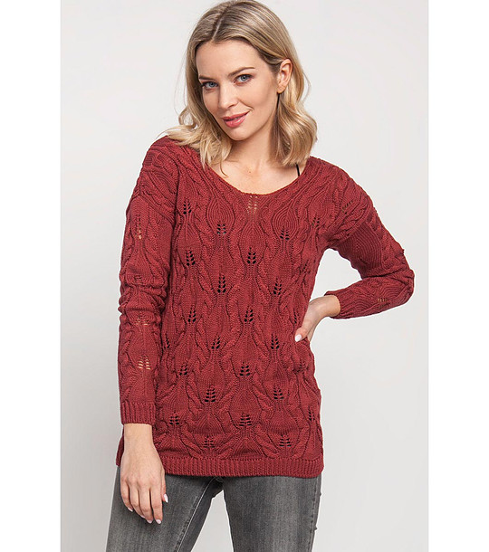 Дамски пуловер в цвят марсала с памук Zia снимка