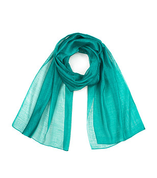 Зелен дамски шал от коприна и памук Alenia снимка