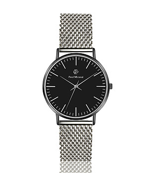 Сребрист дамски часовник с черен циферблат Izala снимка