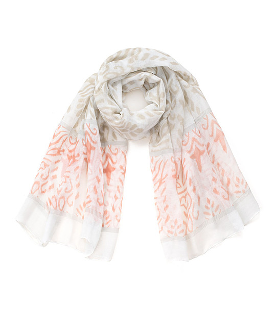 Дамски шал в бяло, бежово и оранжево Sara снимка
