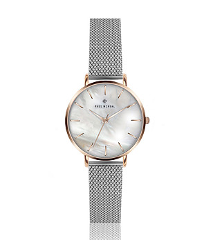 Дамски розовoзлатист часовник със сребриста верижка Serina снимка