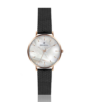 Дамски розовoзлатист часовник с черна верижка Serina снимка