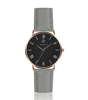 Unisex часовник с черен корпус със сива каишка Winoc снимка
