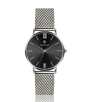 Сребрист дамски часовник с черен циферблат Ignazio снимка