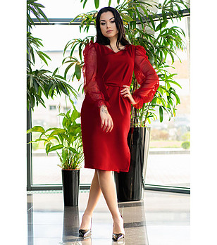 Червена рокля с прозрачни ръкави Ereve снимка