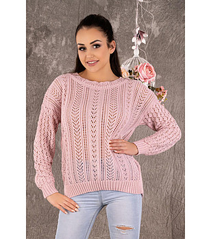 Дамски ажурен пуловер Kelly в розов нюанс снимка