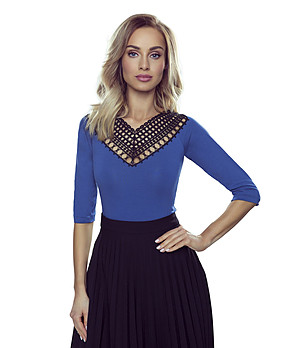 Синя дамска блуза с черна дантела Georgia снимка