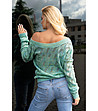 Дамски ажурен пуловер Gloris в зелен нюанс-1 снимка