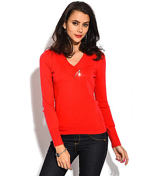 Червена дамска блуза Zenda с кашмир и коприна снимка