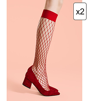 Комплект от 2 чифта мрежести червени чорапи Cabarette снимка