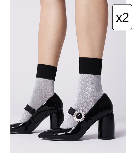 Комплект от 2 чифта къси чорапи в сребристо и черно Pincio снимка
