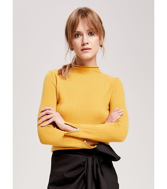 Елегантен жълт дамски кашмирен пуловер Berta снимка