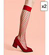 Комплект от 2 чифта мрежести червени чорапи Cabarette-0 снимка