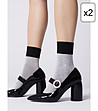 Комплект от 2 чифта къси чорапи в сребристо и черно Pincio-0 снимка