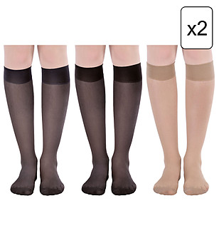 Комплект от 6 чифта 3/4 чорапи в бежово, черно и графит Elastil 15 DEN снимка