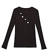 Черна дамска памучна блуза с декоративни копчета Arlisa-4 снимка