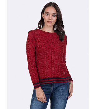 Дамски пуловер в бордо с памук Lexa снимка