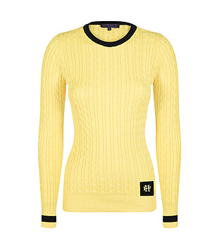 Жълт дамски памучен пуловер с черни кантове Dita снимка