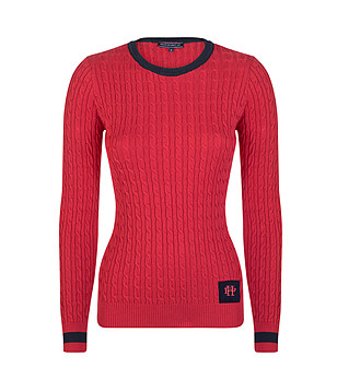 Червен дамски памучен пуловер с черни кантове Dita снимка