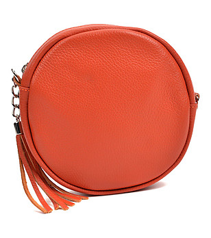 Оранжева дамска кръгла чанта от естествена кожа Mina снимка