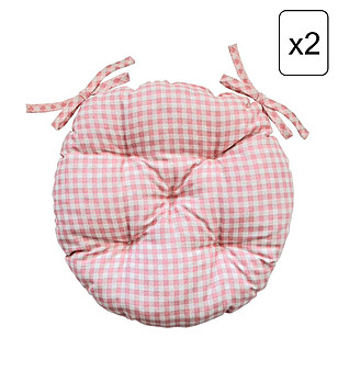 Комплект от 2 кръгли памучни възглавници Bella на каре в розово и бяло снимка
