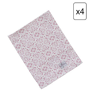 Комплект от четири памучни салфетки с принт в розово Bella снимка