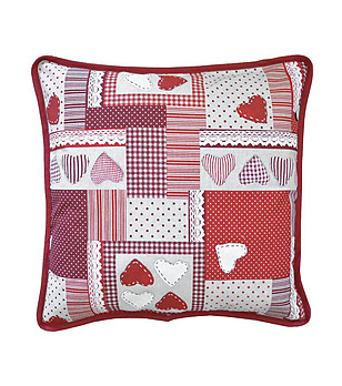 Памучна калъфка за възглавница в червено и бяло Heart 45х45 см снимка