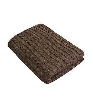 Тъмнокафяво плетено одеяло с вълна 140х180 см снимка