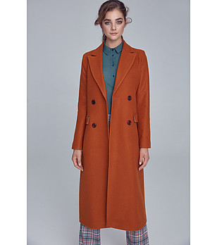 Дамско дълго палто в цвят коняк Roni снимка