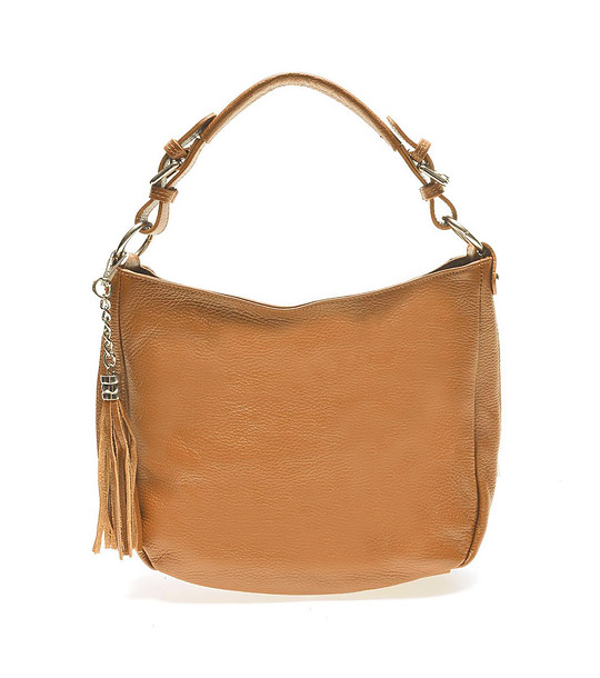 Дамска чанта в цвят коняк от естествена кожа Mirona снимка