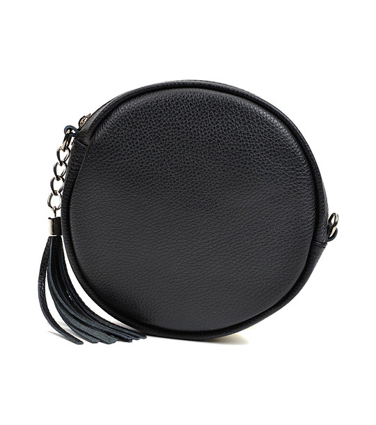 Черна дамска кръгла чанта от естествена кожа Mina снимка