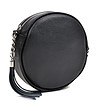 Черна дамска кръгла чанта от естествена кожа Mina-2 снимка