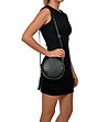 Черна дамска кръгла чанта от естествена кожа Mina-4 снимка
