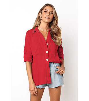 Памучна червена дамска риза Erona снимка