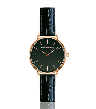 Черен дамски часовник с розовозлатист корпус Hana снимка