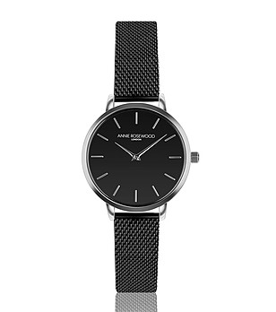 Черен дамски часовник със сребрист корпус Monica снимка