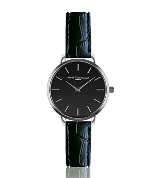 Дамски часовник със сребрист корпус и черна каишка Monica снимка