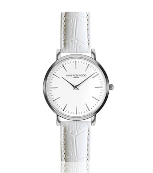 Дамски сребрист часовник с бяла каишка Denia снимка