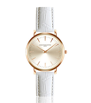 Дамски розовозлатист часовник с бяла каишка с релеф Emilia снимка