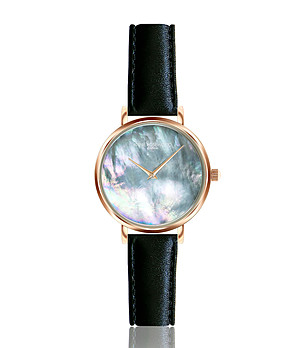 Розовoзлатист часовник с ефектен циферблат и кожена черна каишка Nila снимка