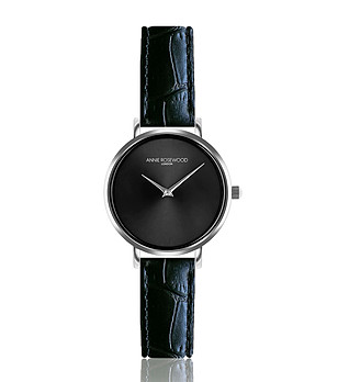 Дамски часовник в сребристо и черно с кожена каишка Lenitta снимка