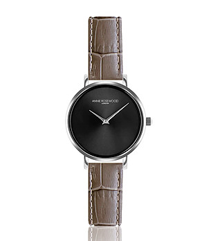 Дамски часовник в сребристо и черно с каишка в цвят мока Lenitta снимка
